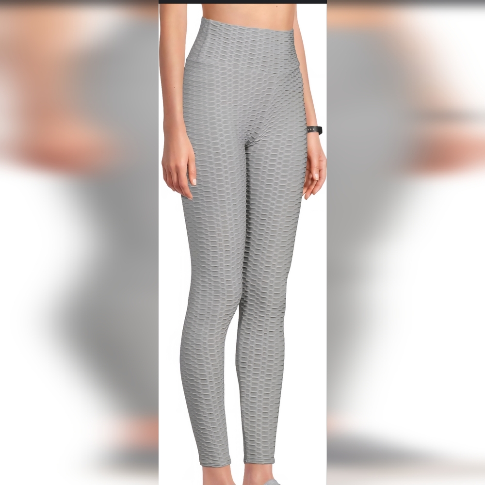 Gray Textured Leggings with Quilted‎ Design